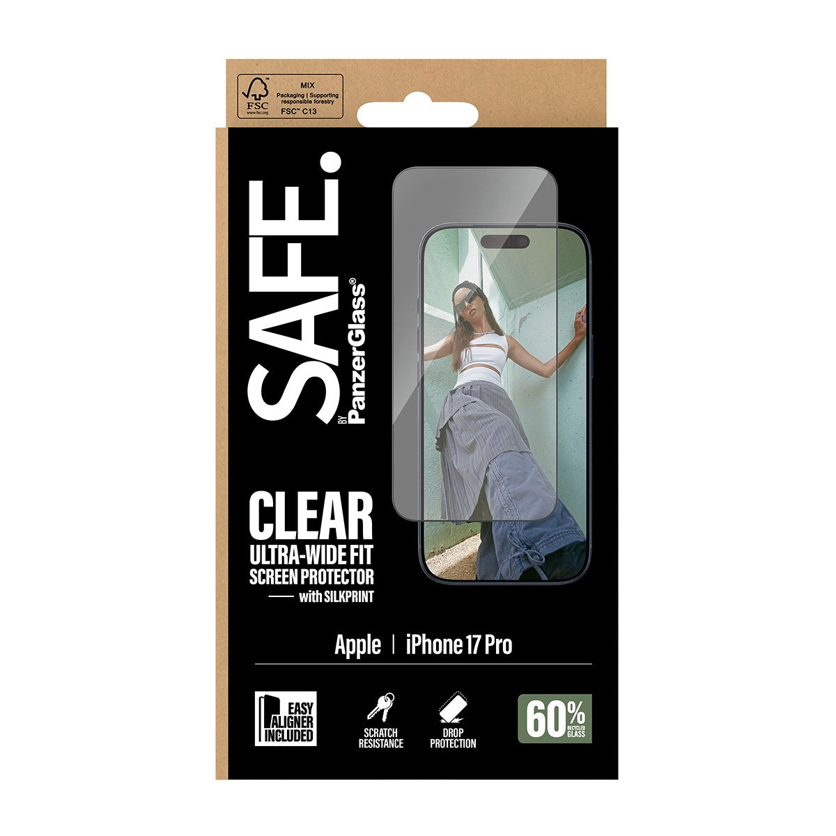 SAFE. by PanzerGlass® Screen Protector w. Black Frame iPhone 17 Pro | Ultra-Wide Fit w. EasyAligner